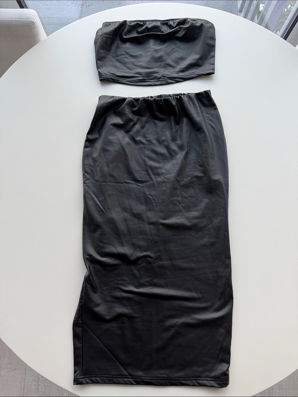 NWOT SHEIN Black Strapless Two-Piece Maxi Skirt/tube top Set